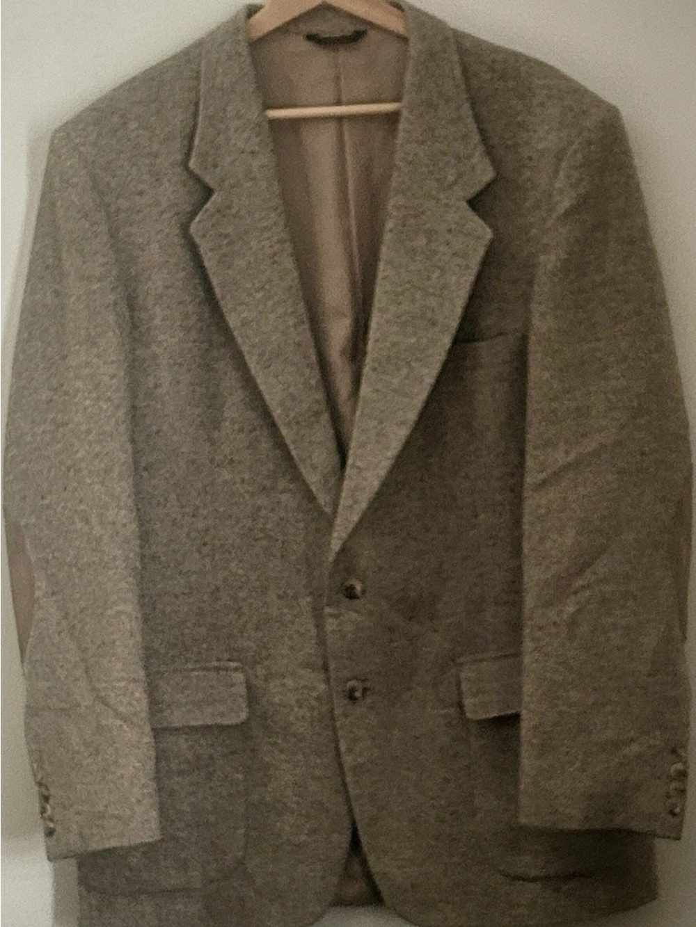 Farah Vintage 42L 100% Wool Tweed Sport Coat Blazer Elbow Patches Brown